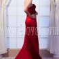modern burgundy satin strapless a-line floor length prom dress IMG-0108
