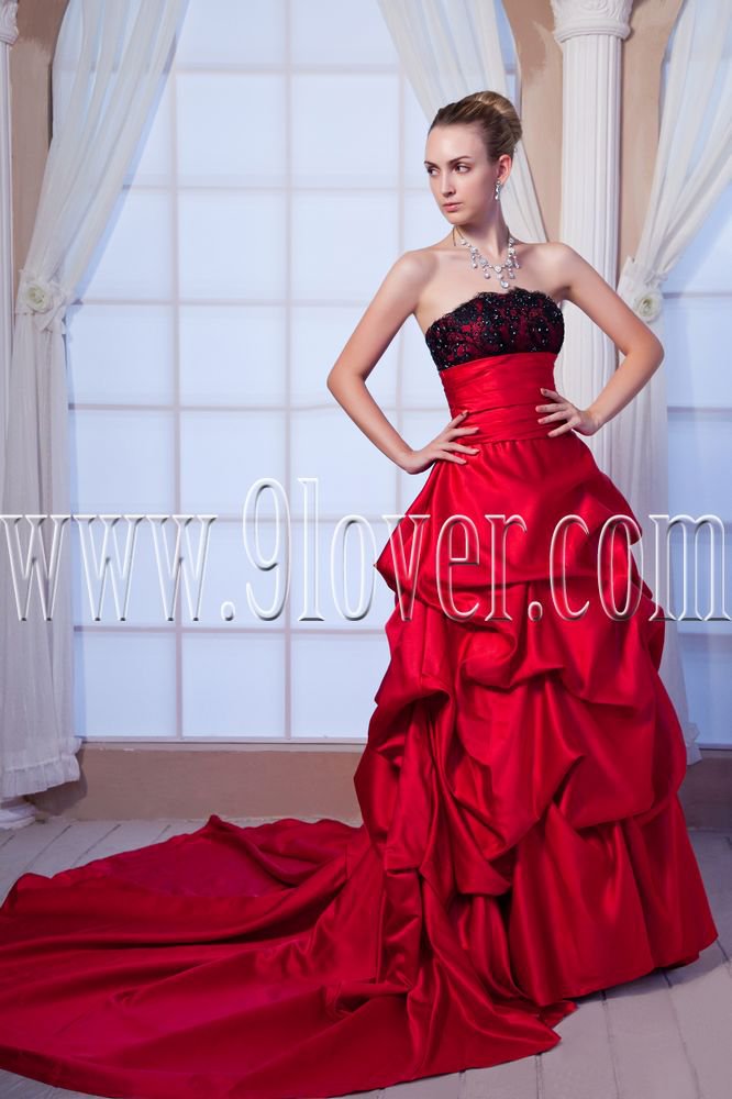 classic burgundy taffeta strapless ball gown floor length prom dress IMG-0131