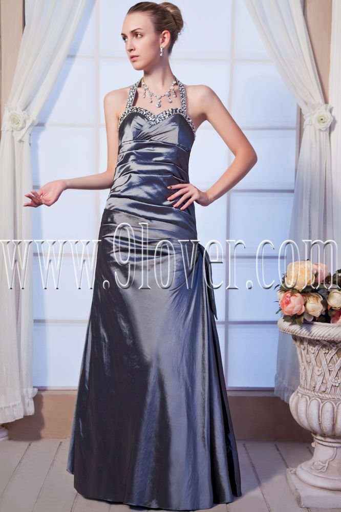 modern silver satin halter neckline a-line floor length prom dress IMG-0165