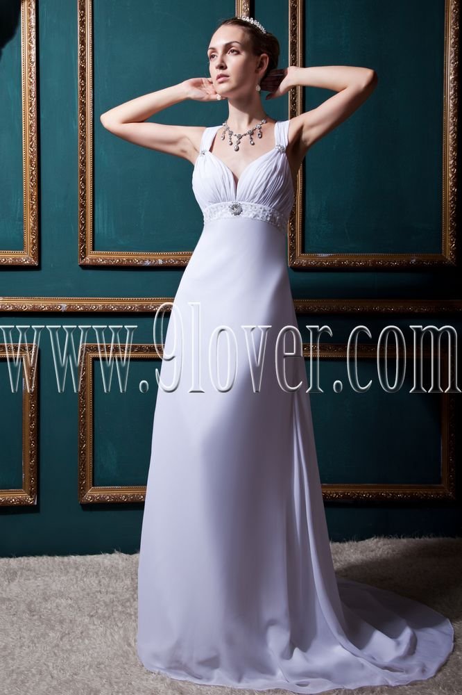 stunning white chiffon straps a-line floor length beach wedding dress IMG-0427