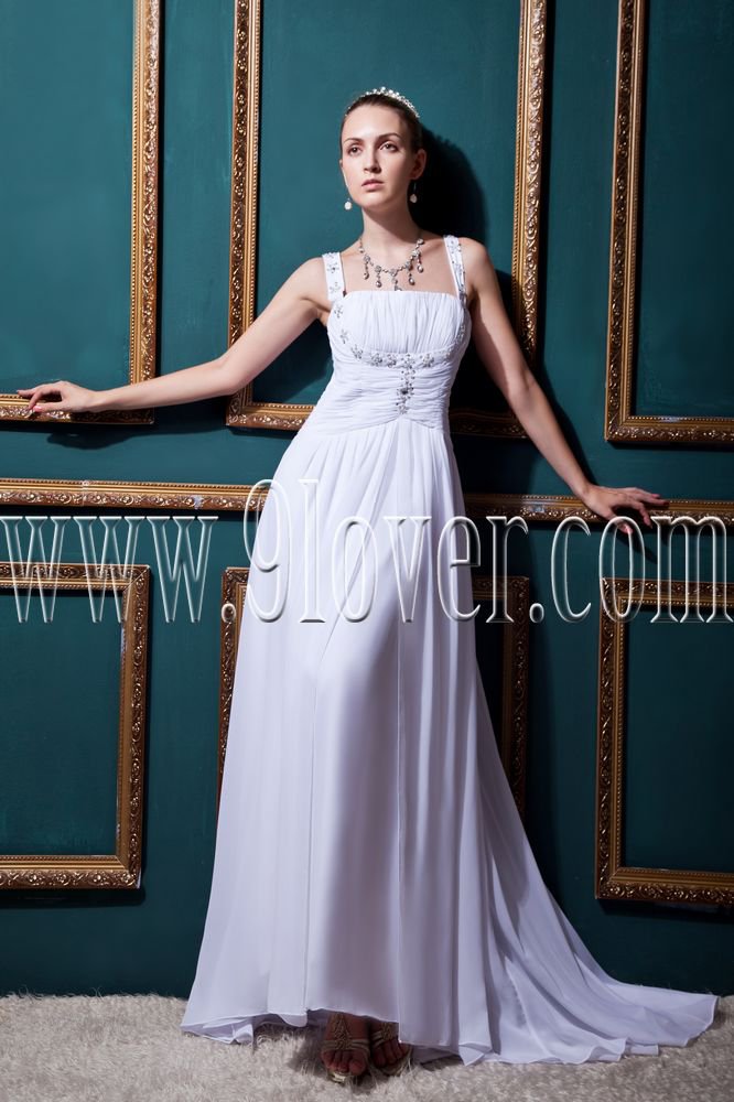 exclusive white chiffon straps a-line floor length wedding dress IMG-0442