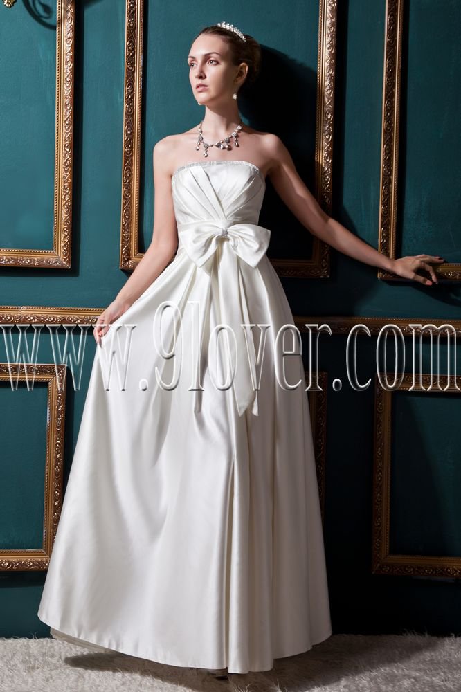 modest white satin strapless column ankle length wedding dress IMG-0469
