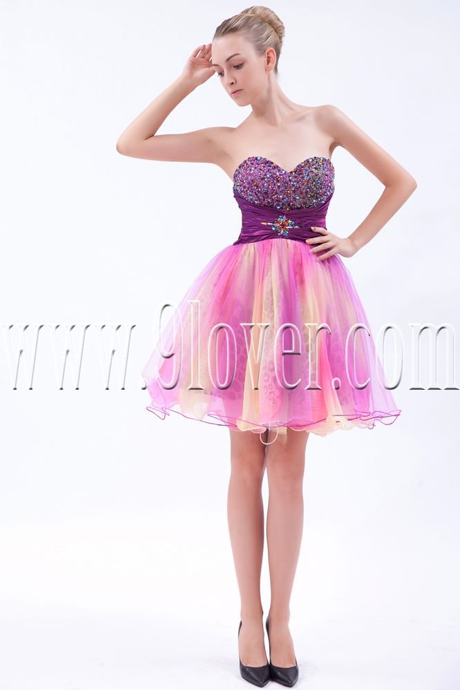 modern pink tulle sweetheart a-line mini length cocktail dress IMG-9523