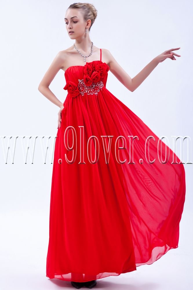 attractive red chiffon one shoulder empire floor length formal evening dress IMG-9840