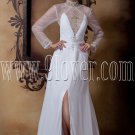 stunning high neckline sheer sleeves a-line floor length beach wedding dress IMG-1700