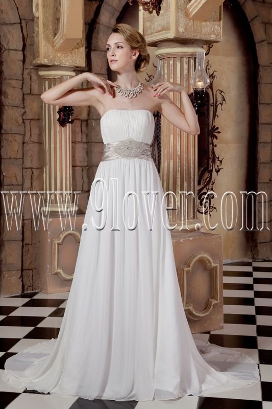 a-line floor length white chiffon strapless wedding dress IMG-1787