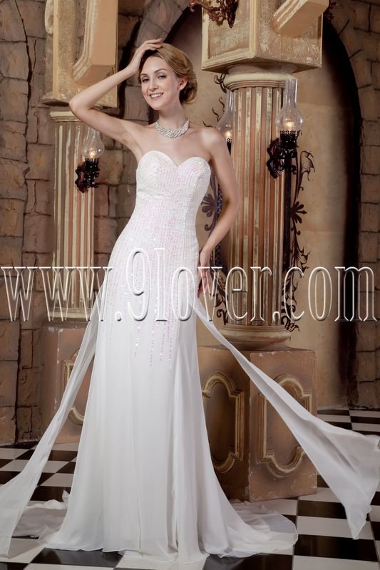 exclusive white chiffon sweetheart a-line floor length wedding dress IMG-1800