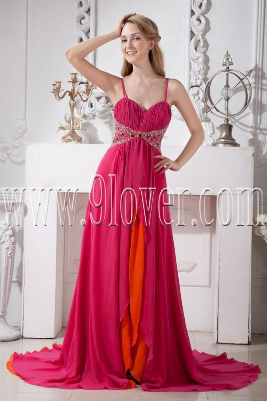 stunning fuchsia chiffon spaghetti straps a-line floor length formal evening dress IMG-1871