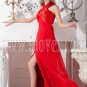 attractive red chiffon halter neckline a-line floor length informal evening dress IMG-1931
