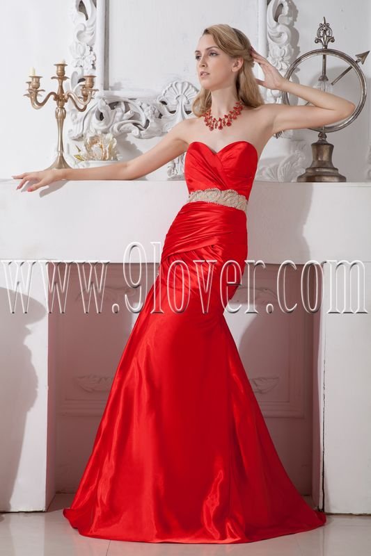sweetheart red satin trumpet mermaid prom dress floor length IMG-2010