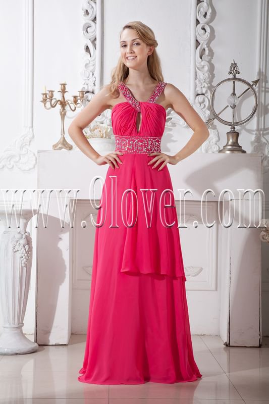 stunning fuchsia chiffon straps a-line floor length formal evening dress IMG-2067