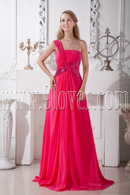 a-line floor length fuchsia chiffon one shoulder formal evening dress IMG-2079
