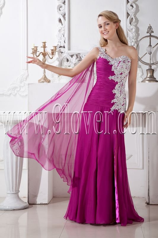 purple chiffon one shoulder a-line floor length formal evening dress IMG-2108