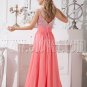 water melon chiffon spaghetti straps a-line floor length prom dress with beaded bodice IMG-2135