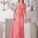v-neckline water melon chiffon a-line floor length sleeveless bridesmaid dress IMG-2147