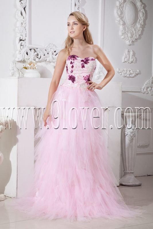 pearl pink tulle sweetheart a-line floor length prom dress with beaded bodice IMG-2198