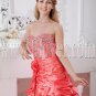 modern orange red taffeta sweetheart a-line mini length prom dress with brush train IMG-2228