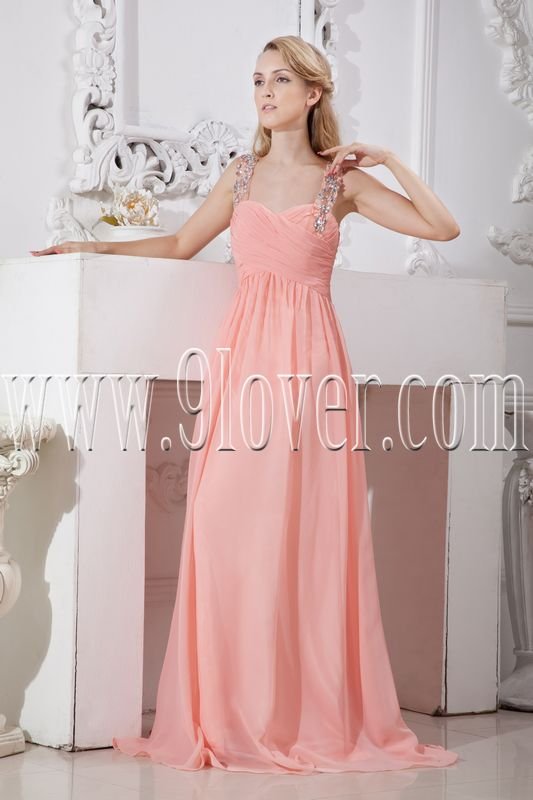 stunning pink chiffon column floor length straps neckline formal evening dress IMG-2245
