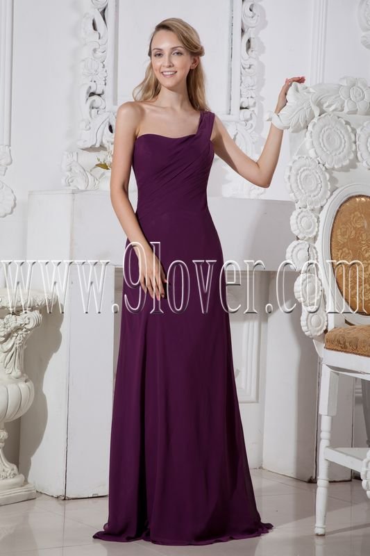 one shoulder grape chiffon column floor length bridesmaid dress IMG-2319
