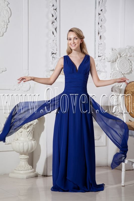deep v-neckline dark royal blue chiffon a-line floor length prom dress IMG-2362