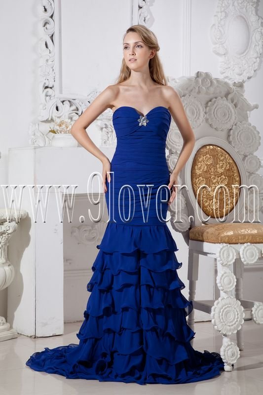 royal blue chiffon strapless neckline a-line floor length prom dress IMG-2377
