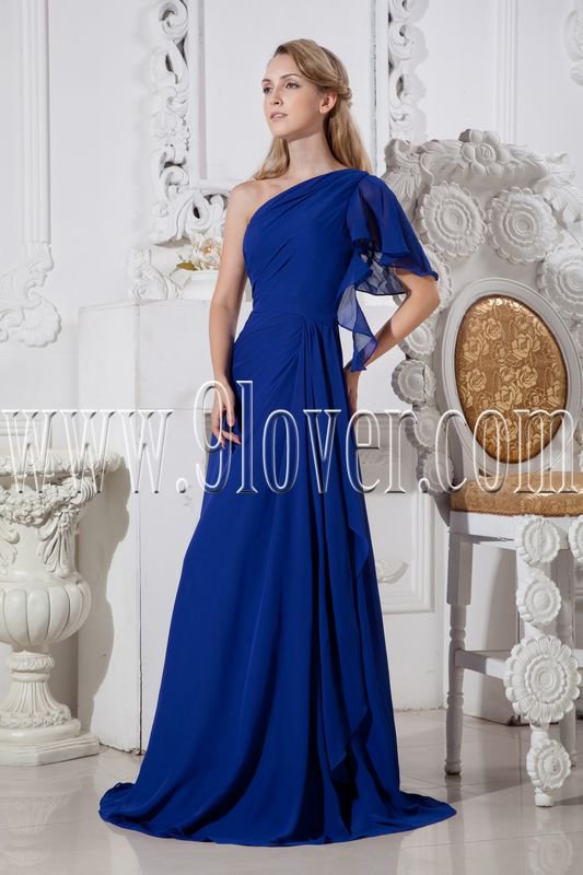 royal blue chiffon one shoulder a-line floor length formal evening dress IMG-2411