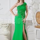 bud green chiffon column floor length one shoulder informal evening dress with split skirt IMG-2514