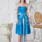 blue satin shallow sweetheart neckline column tea length bridesmaid dress IMG-2547