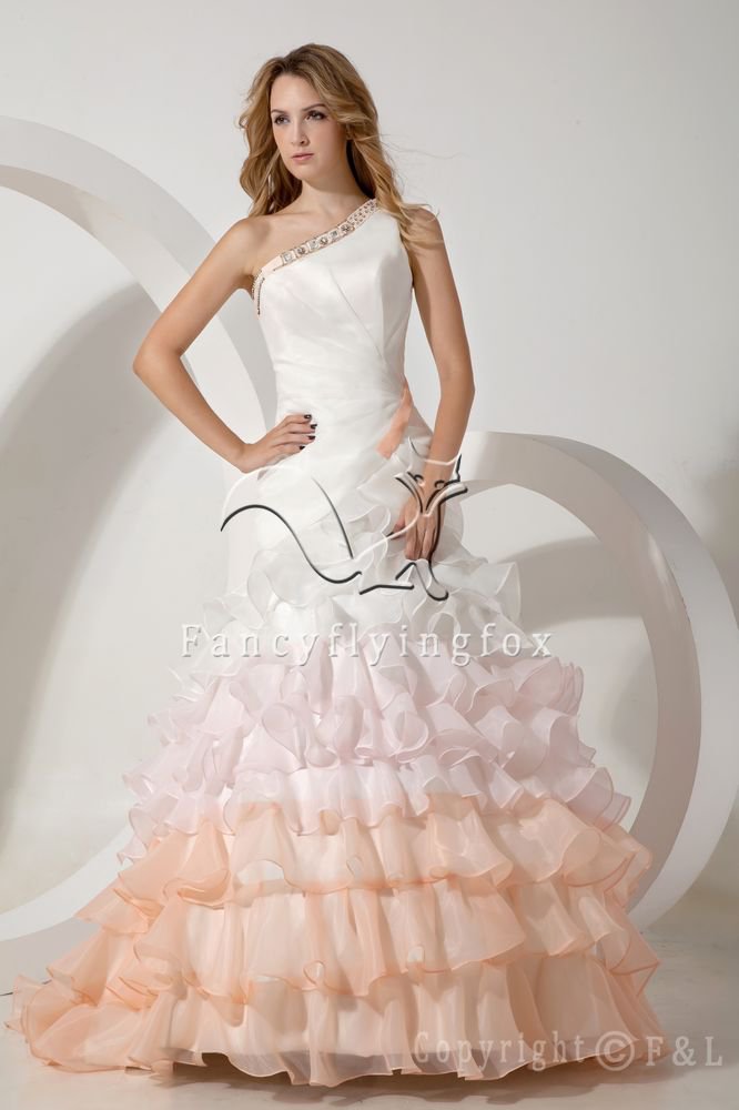 classic white and orange one shoulder neckline ball gown floor length quinceanera dress IMG-1722
