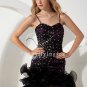black tulle spaghetti straps sheath mini length cocktail dress with brush train IMG-1810