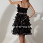 modern black tulle spaghetti straps a-line knee length party dress with ruffles IMG-1858