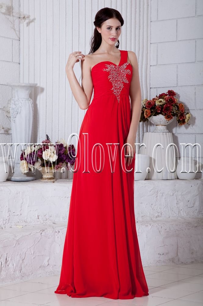 a-line floor length one shoulder red chiffon formal evening dress IMG-6857