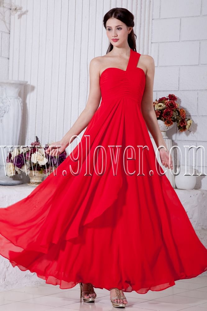 one shoulder red chiffon a-line floor length formal evening dress IMG-6871