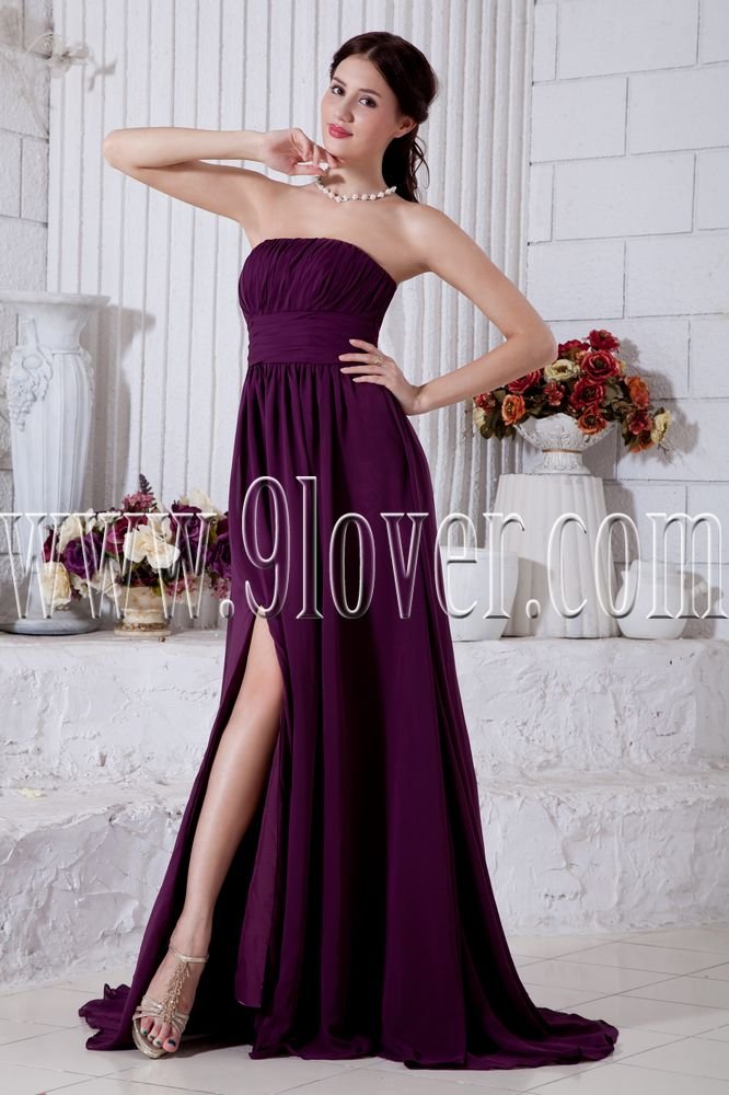 purple chiffon strapless neckline a-line floor length informal evening dress IMG-7005