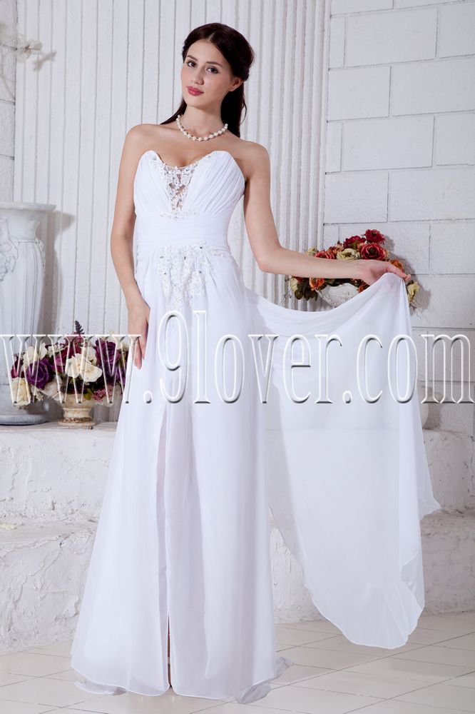white chiffon sweetheart column floor length informal wedding dress IMG-7018