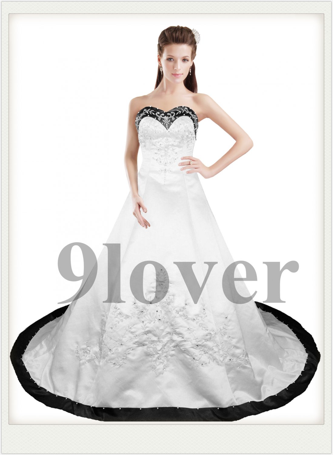 Classcial Black and White Embroidery Wedding Dress