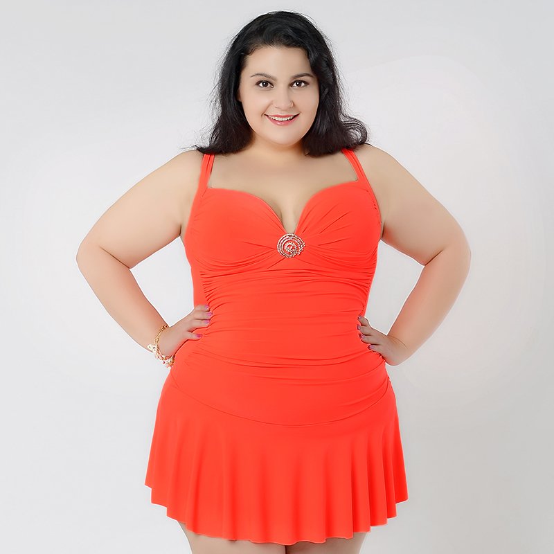 Beautiful Orange One Piece Bathing Suit for Large Size