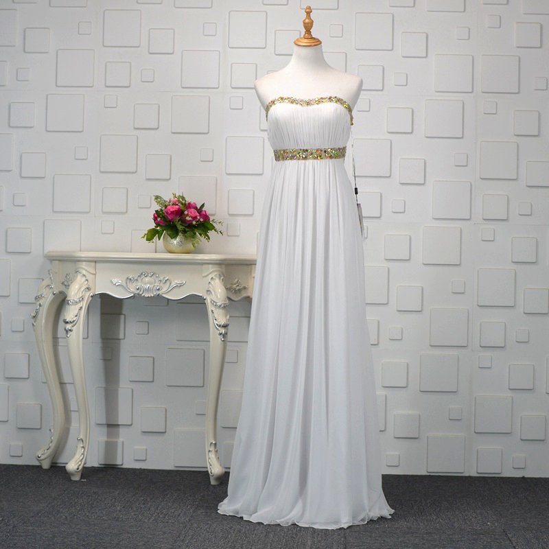 Romantic White Open Back Long Evening Dress