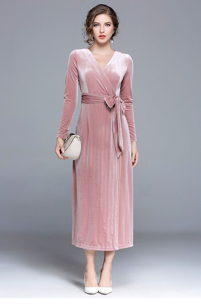 Sexy Pink Sheath Tea Length Prom Dress with Slit