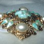 Vintage Signed Sarah Coventry Large Faux Turquoise and Pearl Diamond-Shaped Brooch