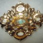 Vintage Signed Sarah Coventry Large Faux Turquoise and Pearl Diamond-Shaped Brooch