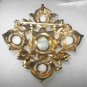 Vintage Signed Sarah Coventry Large Faux Turquoise and Pearl Diamond-Shaped Brooch