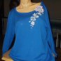 Bob Mackie Womans Top-Size Medium-Ocean Blue Blouse with Floral Embellishment