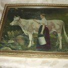 Woman Milking Cow Antique Framed Print Woman Milking Cow Antique Framed Print
