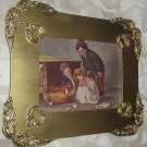 Sweet Newly Hatched Baby Chicks,Children Holding Them,Antique Gold Wood Frame