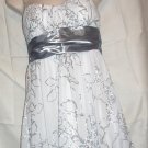 White & Silver Sashed Sparkly Glitter Spaghetti Strap Cocktail Evening Dress Size M Excellent NWT