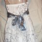 White & Silver Sashed Sparkly Glitter Spaghetti Strap Cocktail Evening Dress Size M Excellent NWT