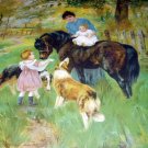 Pony Collie Dogs Baby Children Mother Babys First Ride Original Antique Chromolithograph Picture
