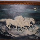 White Horses Three Stampeding Near Waters Moonlight Original Oil Painting On Canvas Board White Horses Three Stampeding Near Waters Moonlight Original Oil Painting On Canvas Board