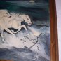 White Horses Three Stampeding Near Waters Moonlight Original Oil Painting On Canvas Board